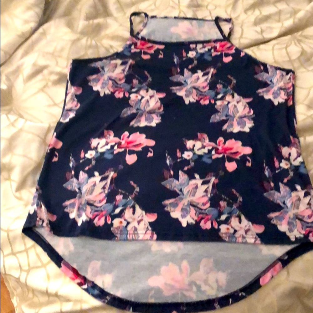 High Neck Blue Floral Printed Tank